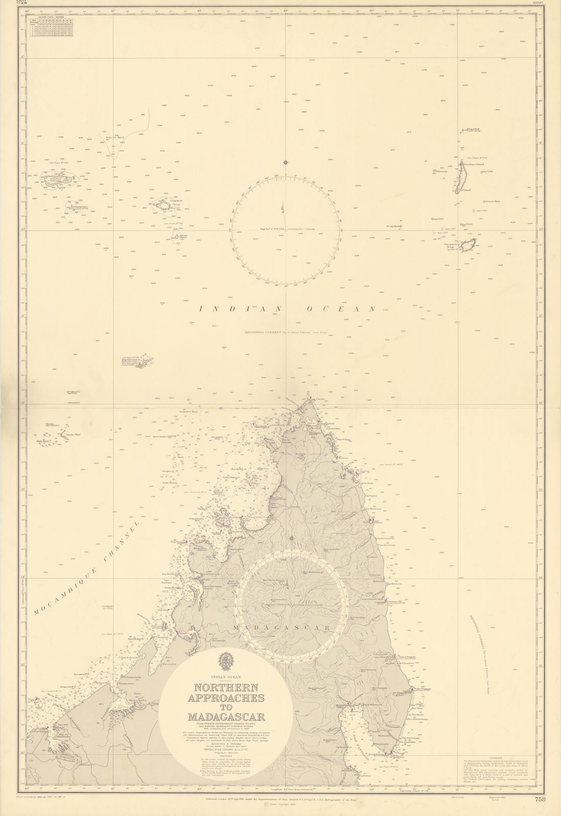 Madagascar northern approaches Indian Ocean. ADMIRALTY sea chart 1965 (1968) map